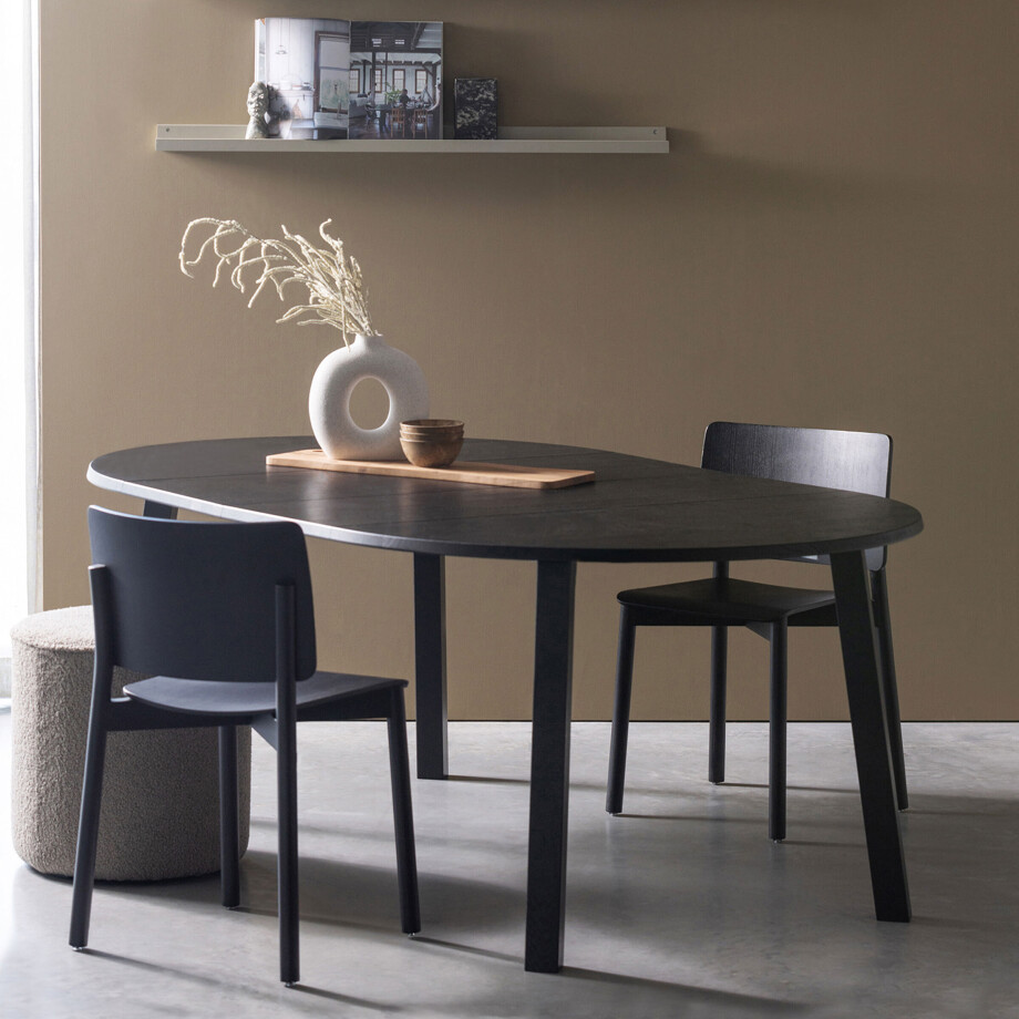WOOOD Uitschuifbare Ronde Eettafel 'Lange Jan' Eiken, 120-200 x 120cm, kleur blacknight afbeelding 