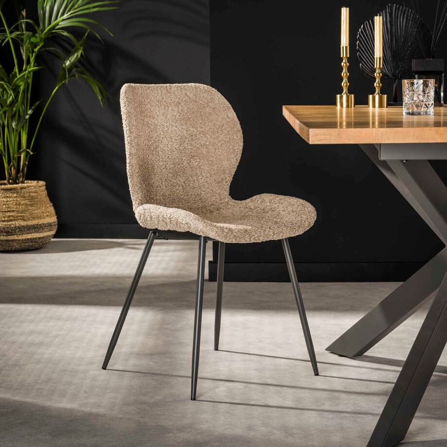 LifestyleFurn Eetkamerstoel 'Gael' Bouclé, kleur zand afbeelding 1