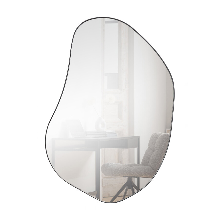 WOOOD Organische Spiegel 'Romee' 100 x 70cm, kleur Zwart WOOOD Organische Spiegel 'Romee' 100 x 70cm, kleur Zwart afbeelding 1