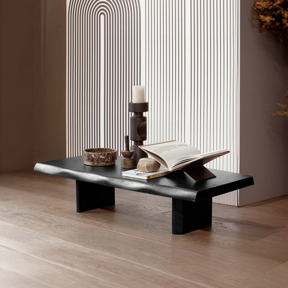 WOOOD Salontafel 'Cali' Mangohout, 120 x 28cm, kleur zwart afbeelding 1