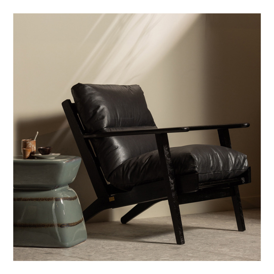 BePureHome Fauteuil 'Houston' Acaciahout, kleur Zwart afbeelding 1