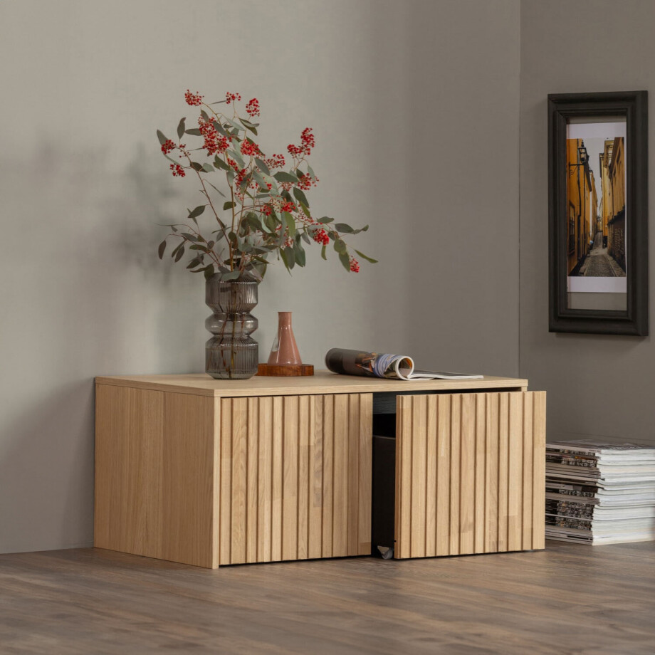 WOOOD Kistbank 'New Gravure' Eikenhout, kleur Naturel WOOOD Kistbank 'New Gravure' Eikenhout, kleur Naturel afbeelding 1