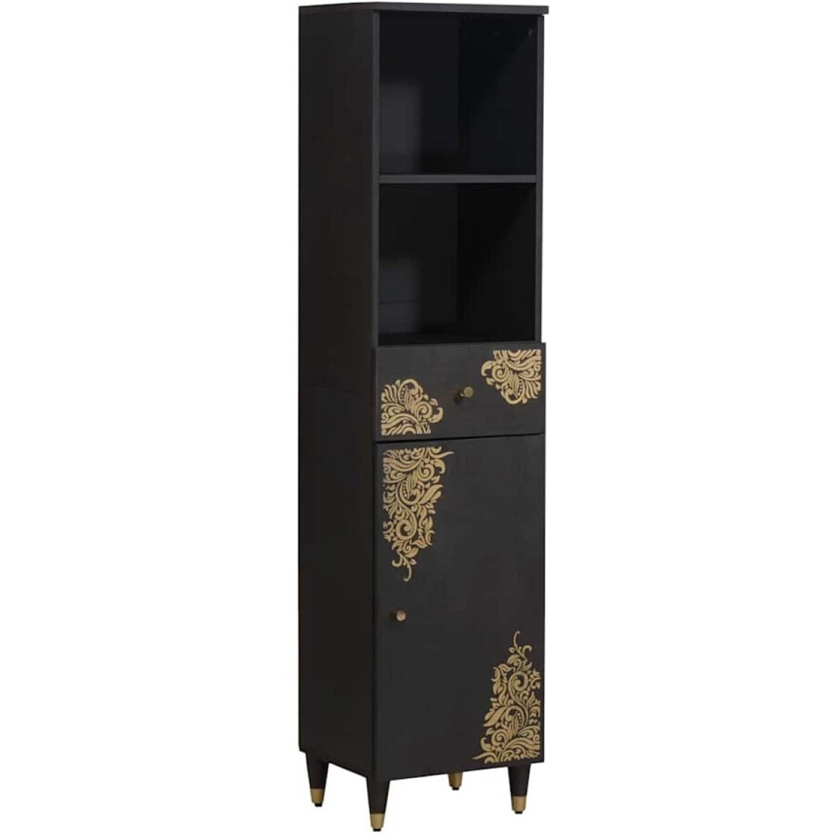vidaXL - Badkamerkast - met - lade - Zwart - 38 - x - 33 - x - 160 - cm - Massief - Mango - Hout afbeelding 1