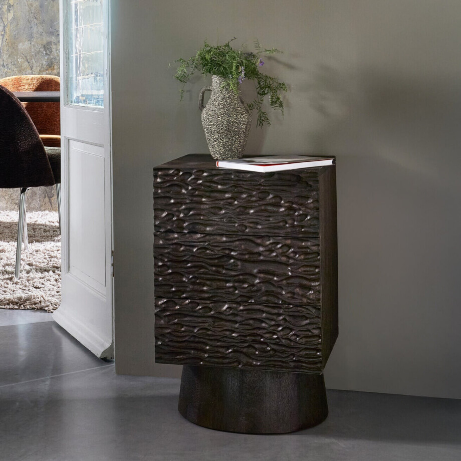 WOOOD Nachtkastje 'Crumble' Mangohout, Met 3 lades afbeelding 1