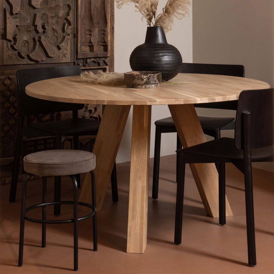 WOOOD Ronde Eettafel 'Rhonda' Eikenhout, 130cm afbeelding 