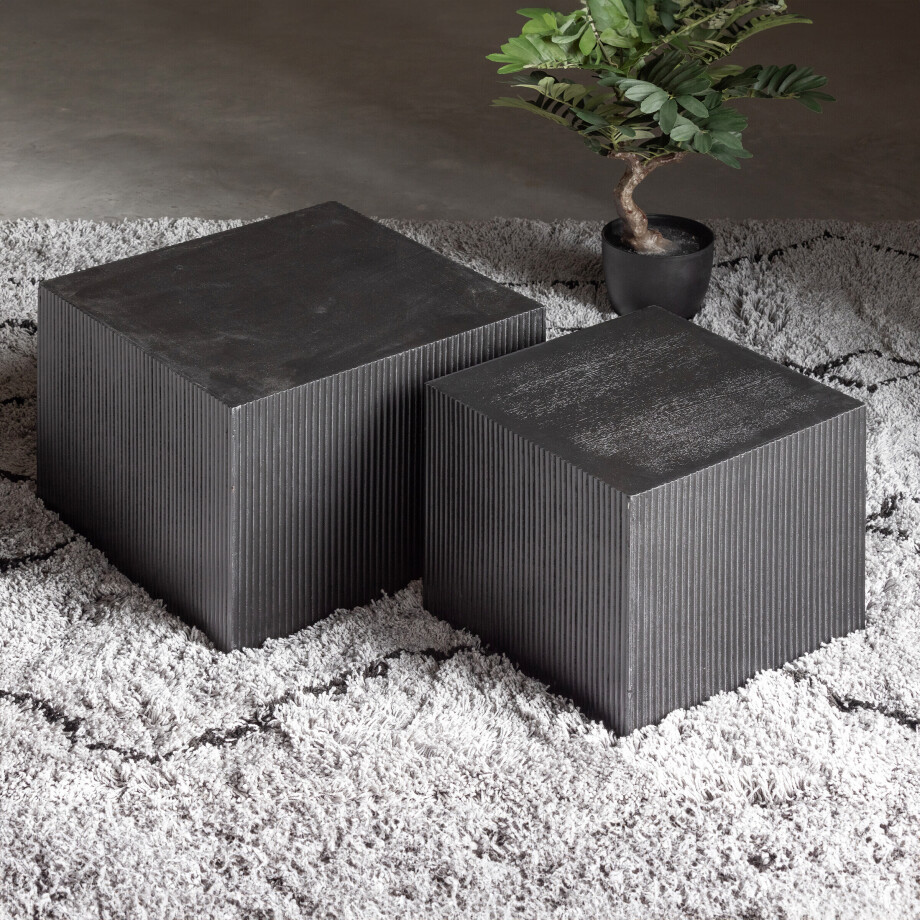 WOOOD Vierkante Bijzettafel 'Sanne' Set van 2 stuks, kleur zwart afbeelding 1