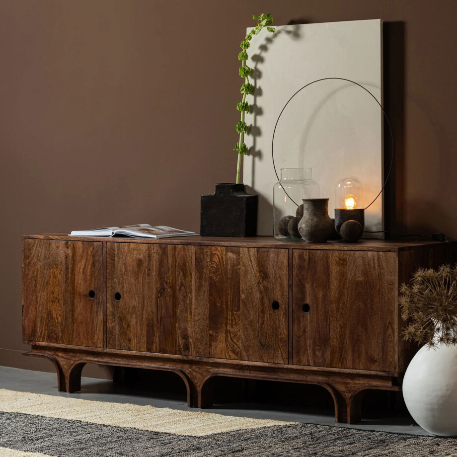 WOOOD Dressoir 'Staes' Mangohout, 200cm, kleur Walnoot afbeelding 1