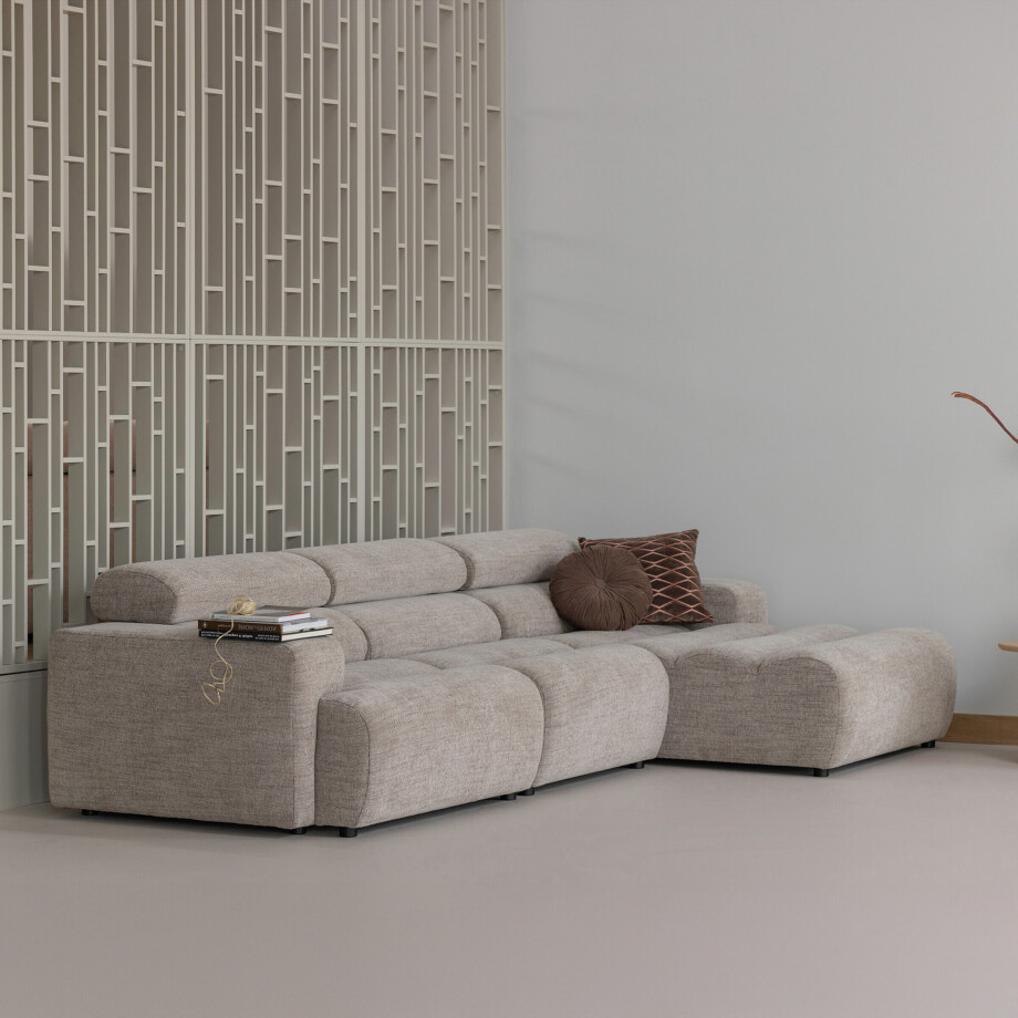 WOOOD Loungebank 'Novi' Rechts, Geweven melange stof, kleur Naturel afbeelding 1