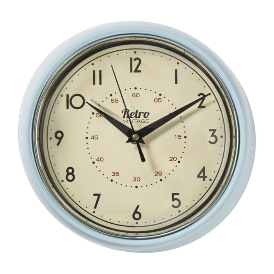 Wandklok retro - lichtblauw - Ø24x6.5 cm afbeelding 