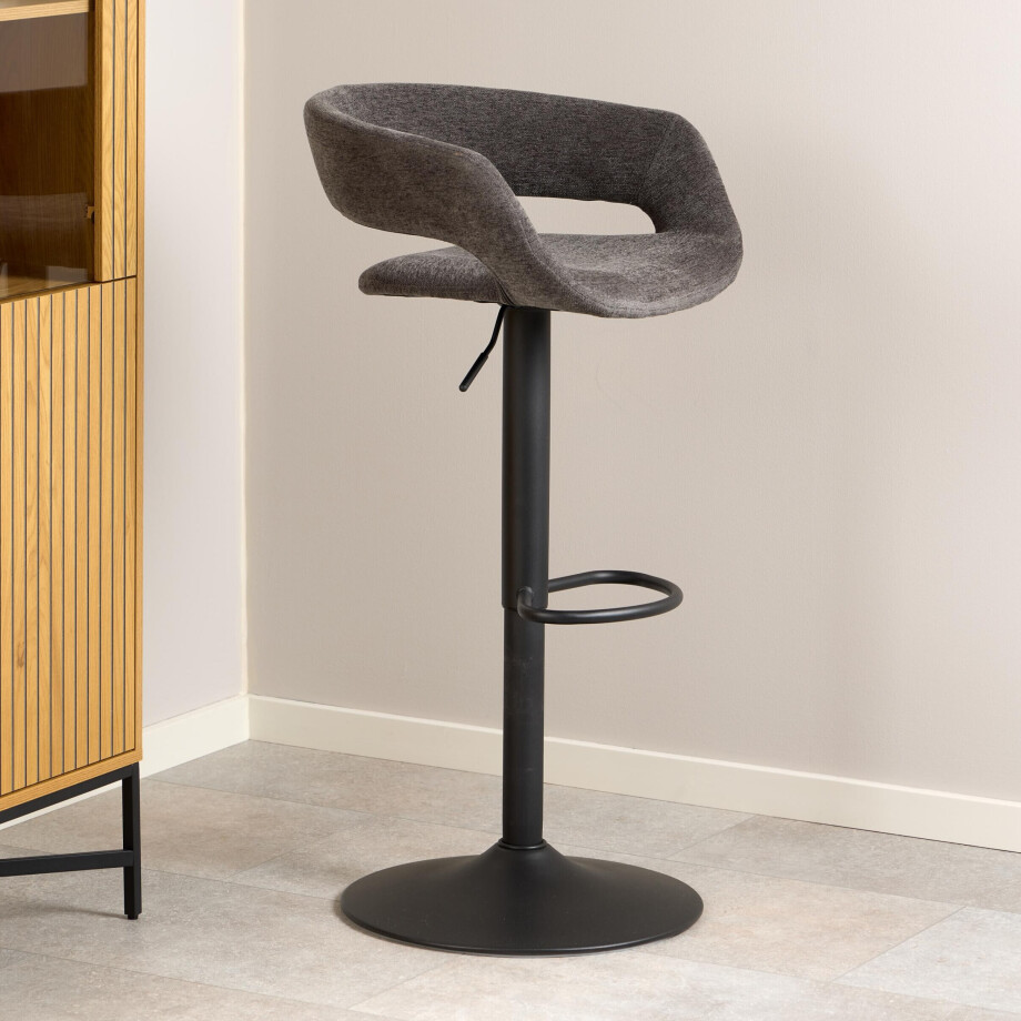 Bendt Draaibare Barkruk 'Pia' Chenille, kleur Donkergrijs (zithoogte 59-80cm) afbeelding 1