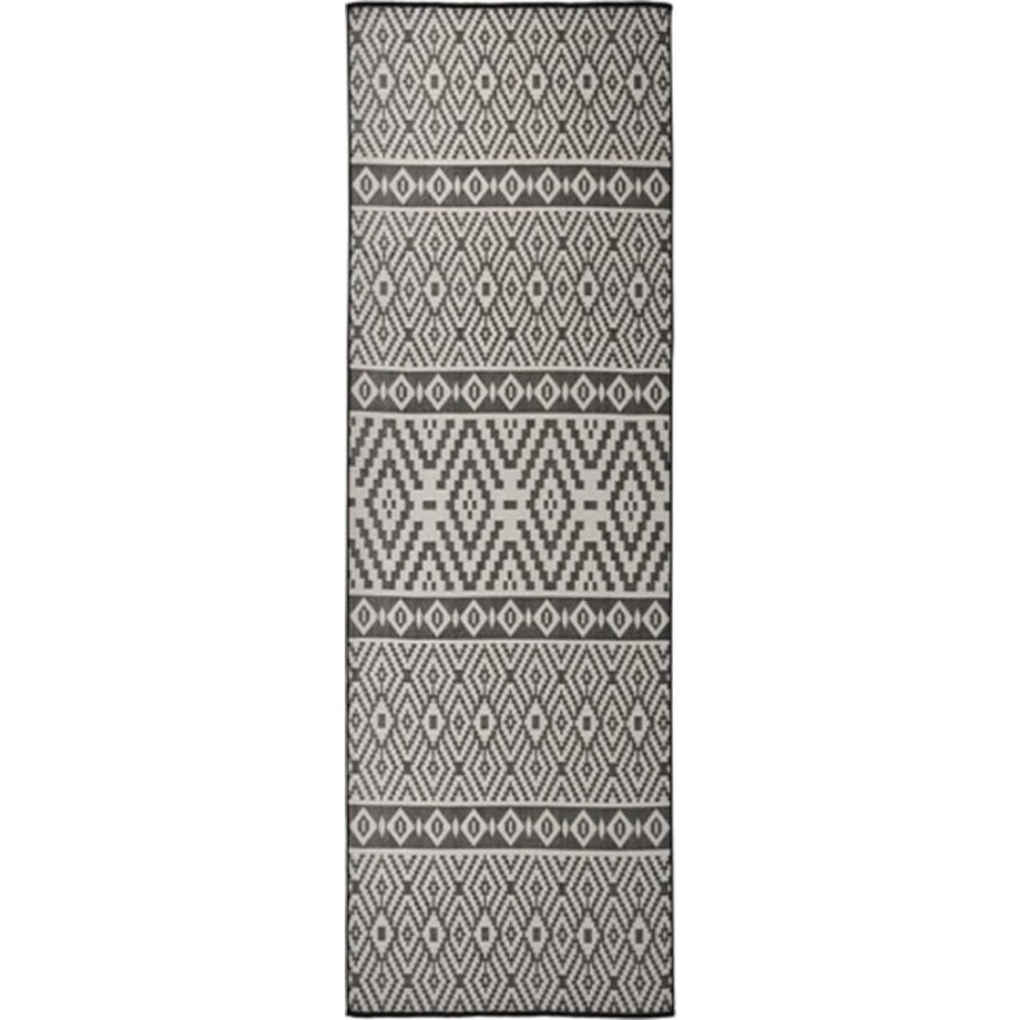 vidaXL - Buitenkleed - met - patroon - platgeweven - 80x250 - cm - zwart afbeelding 1