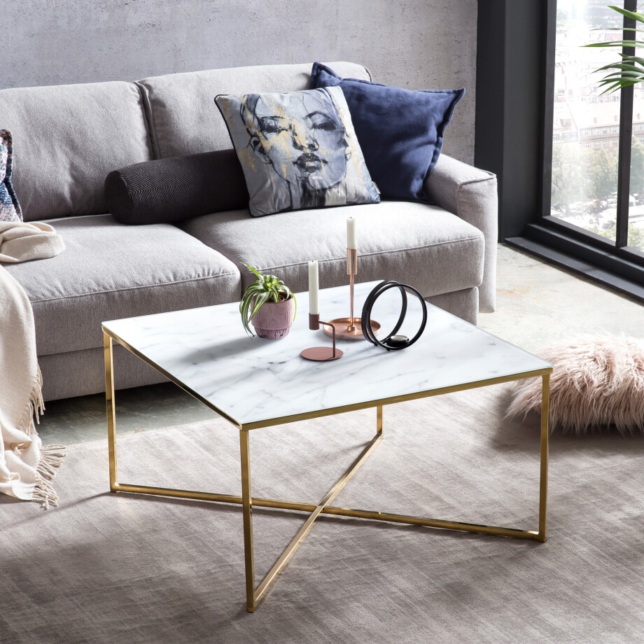 Artistiq Vierkante Salontafel 'Chloè' Wit Marmerlook afbeelding 1