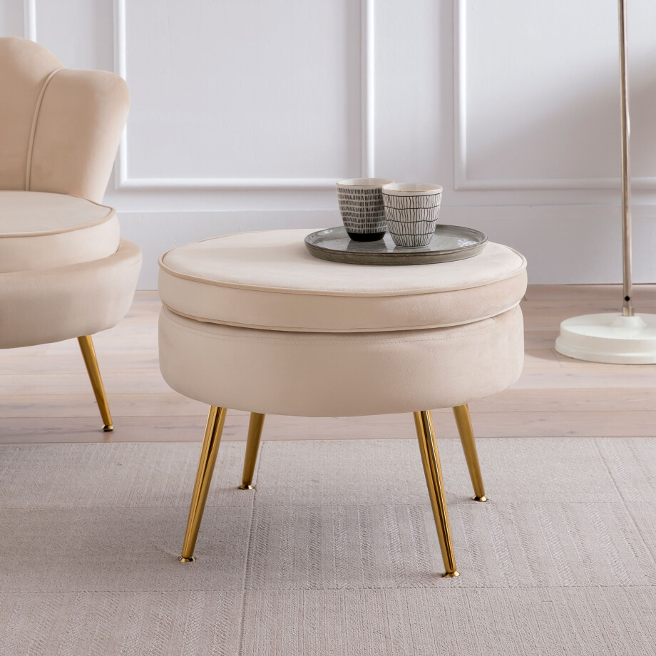 Artistiq Poef 'Andres' Velvet, kleur beige Artistiq Poef 'Andres' Velvet, kleur beige afbeelding 1