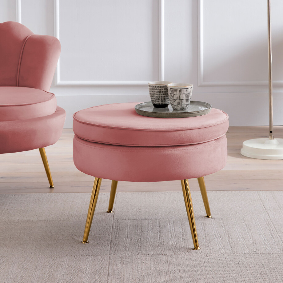 Artistiq Poef 'Andres' Velvet, kleur roze afbeelding 1