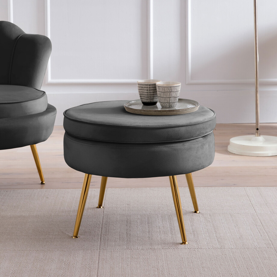 Artistiq Poef 'Andres' Velvet, kleur zwart Artistiq Poef 'Andres' Velvet, kleur zwart afbeelding 1