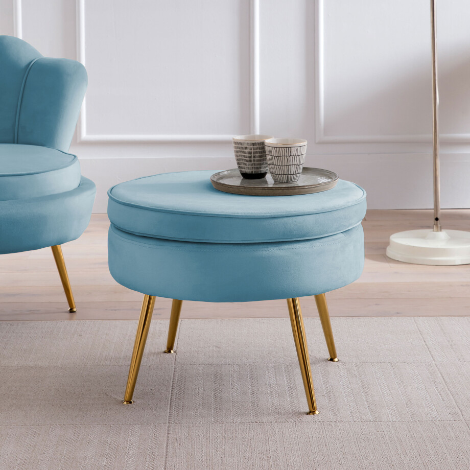 Artistiq Poef 'Andres' Velvet, kleur blauw Artistiq Poef 'Andres' Velvet, kleur blauw afbeelding 1