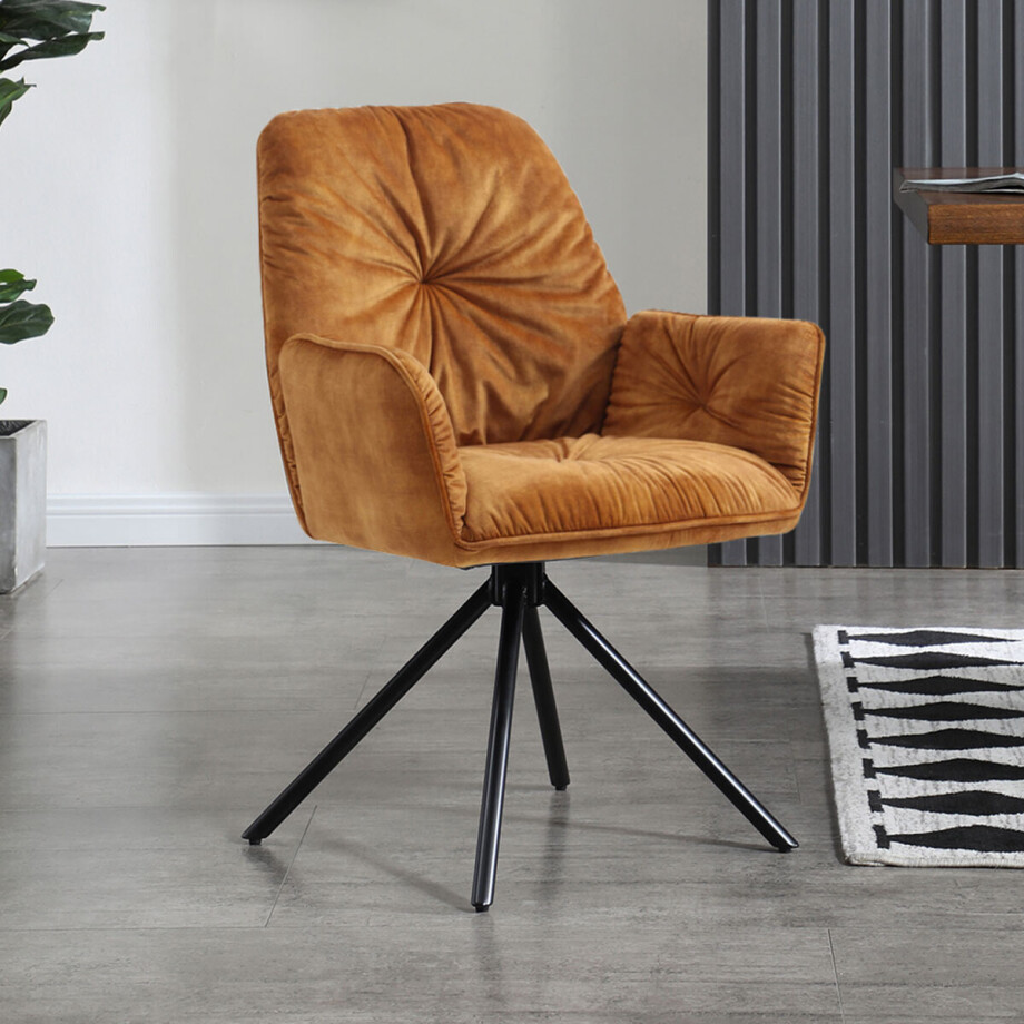 Artistiq Eetkamerstoel 'Gadi' Velvet, kleur Goud Artistiq Eetkamerstoel 'Gadi' Velvet, kleur Goud afbeelding 1