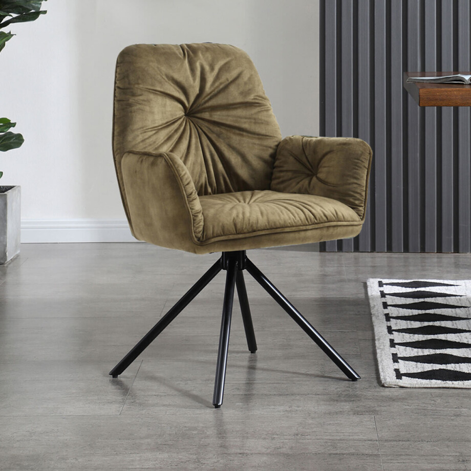 Artistiq Eetkamerstoel 'Gadi' Velvet, kleur Groen Artistiq Eetkamerstoel 'Gadi' Velvet, kleur Groen afbeelding 1