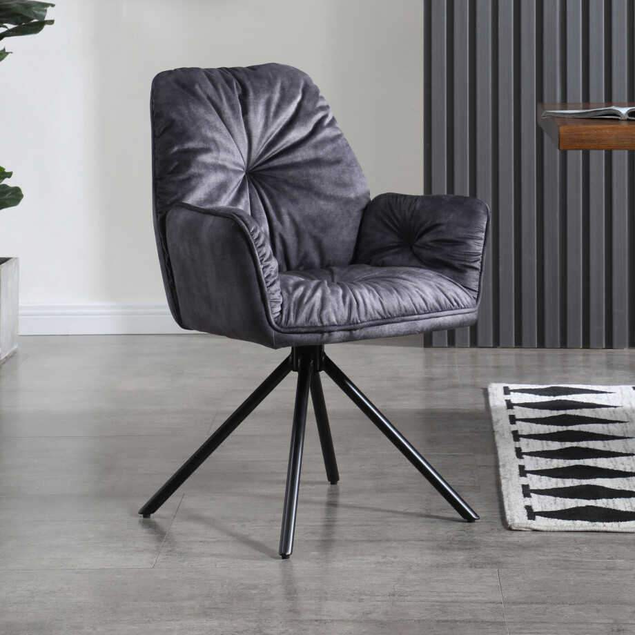 Artistiq Eetkamerstoel 'Gadi' Velvet, kleur Zwart Artistiq Eetkamerstoel 'Gadi' Velvet, kleur Zwart afbeelding 1