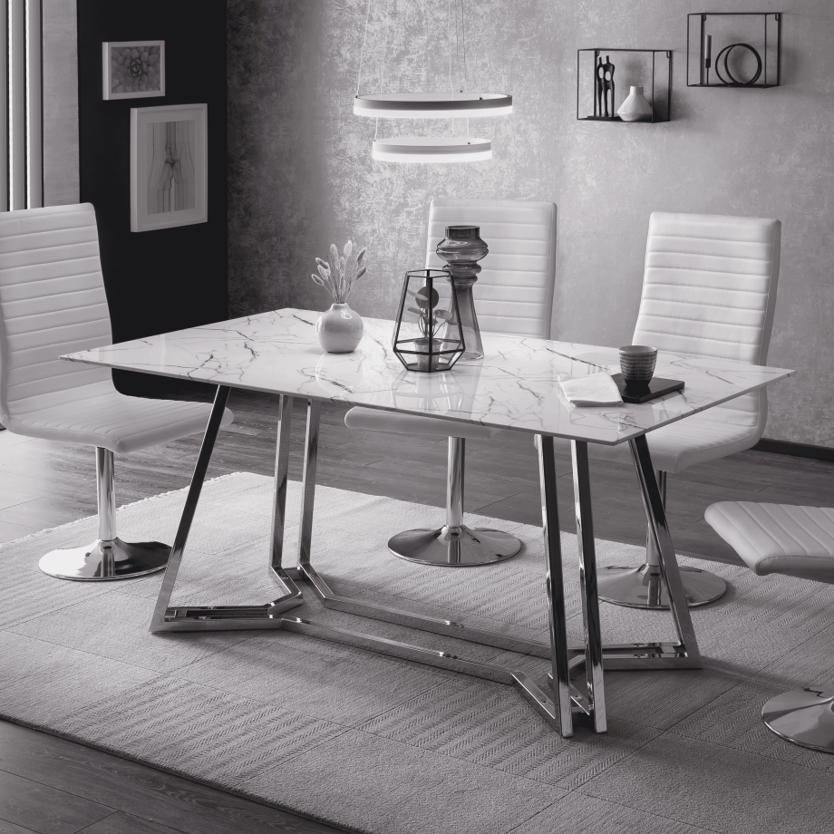 Artistiq Eettafel 'Facundo' Marmerlook, 160 x 90cm, kleur Zilver/Wit afbeelding 1