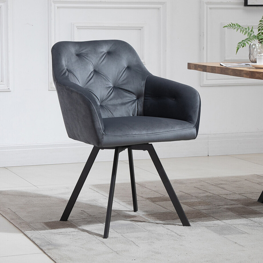 Artistiq Eetkamerstoel 'Romeo' Velvet, Draaibaar, kleur Grijs Artistiq Eetkamerstoel 'Romeo' Velvet, Draaibaar, kleur Grijs afbeelding 1