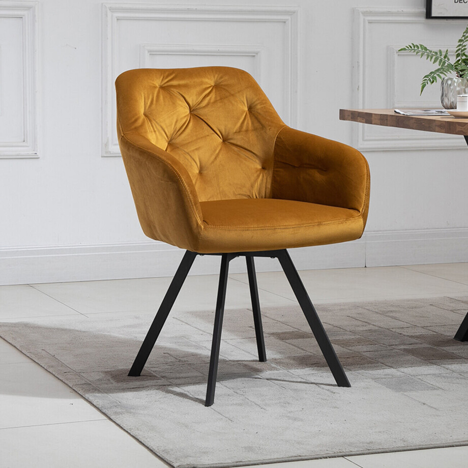 Artistiq Eetkamerstoel 'Romeo' Velvet, kleur geel Artistiq Eetkamerstoel 'Romeo' Velvet, kleur geel afbeelding 1