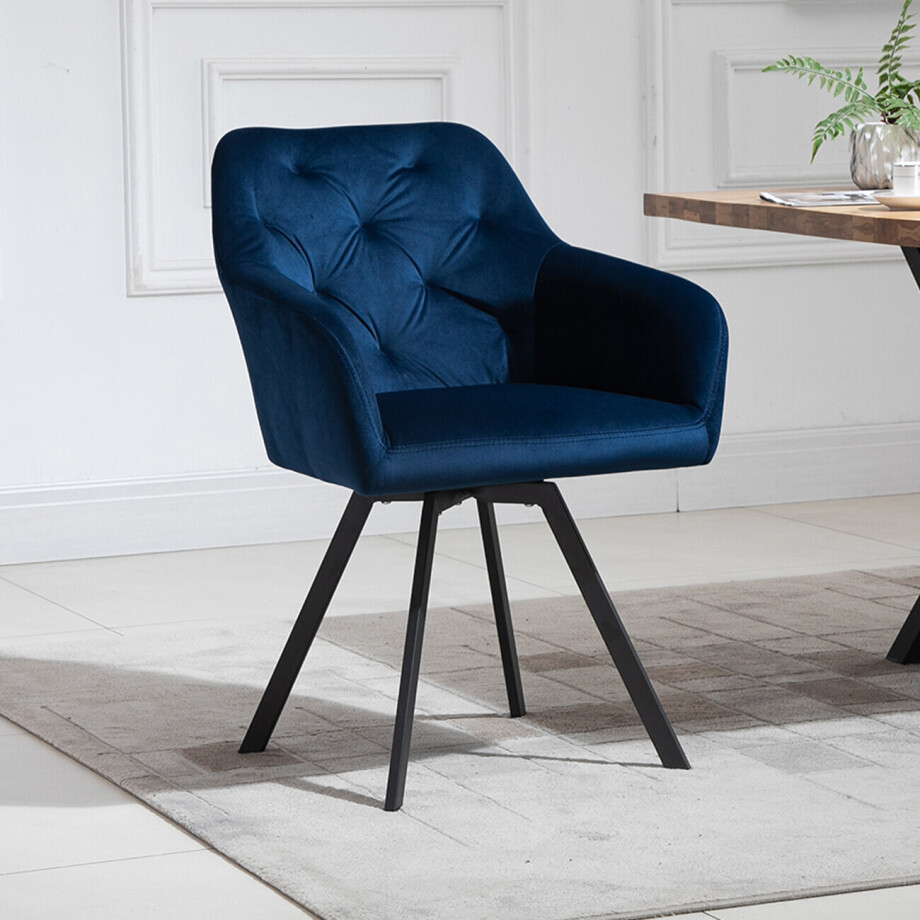 Artistiq Eetkamerstoel 'Romeo' Velvet, kleur blauw Artistiq Eetkamerstoel 'Romeo' Velvet, kleur blauw afbeelding 1