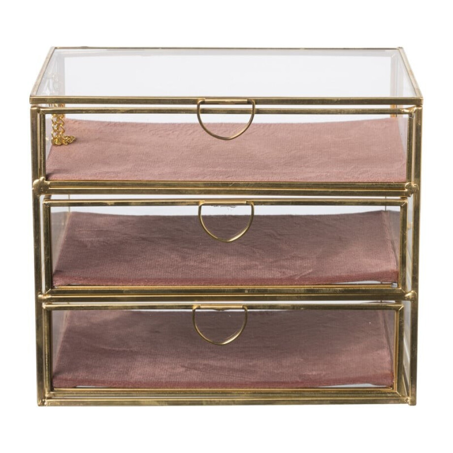 Sieradendoos met 3 lades - goud/roze - 18x12x15 cm afbeelding 1