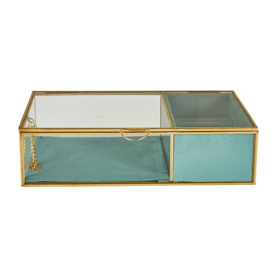 Sieradendoos met ringhouder - blauw/goud - 25x15x6.5 cm afbeelding 