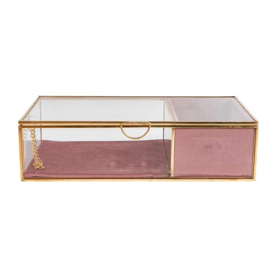 Sieradendoos met ringhouder - roze/goud - 25x15x6.5 cm afbeelding 1