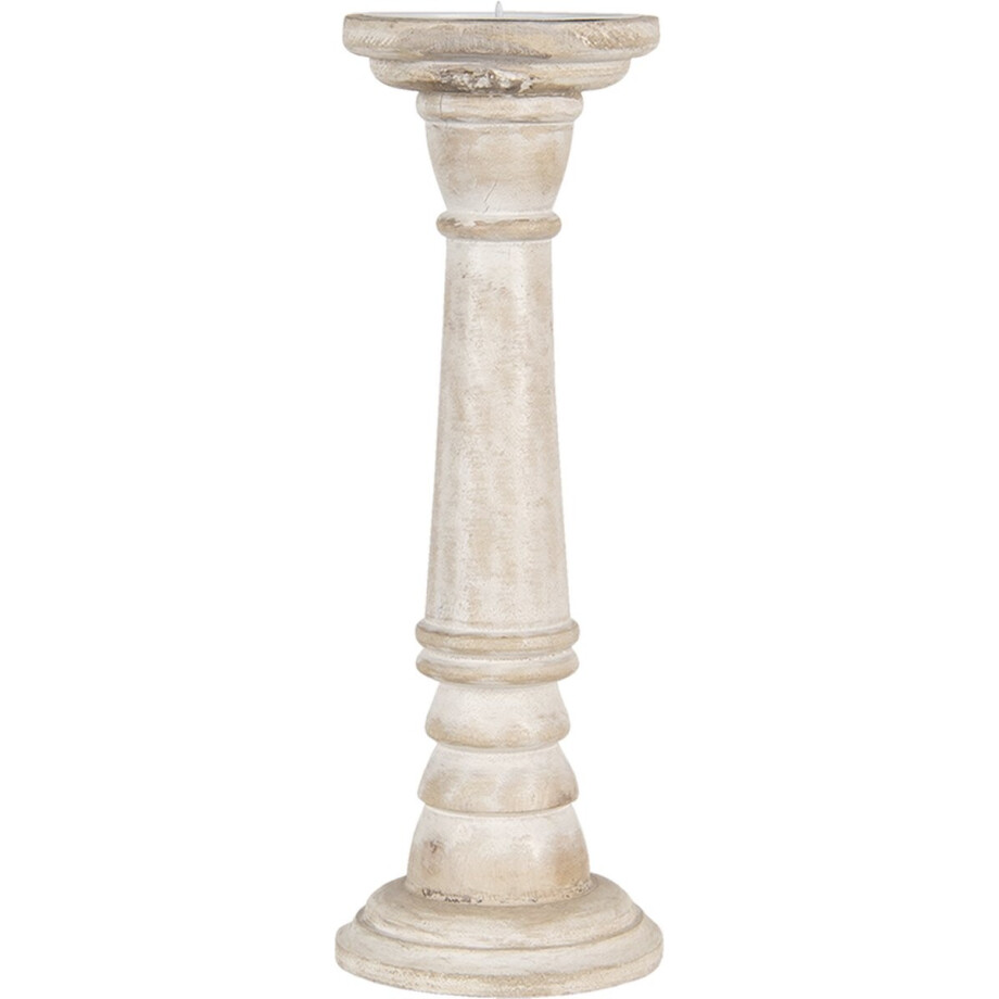 Clayre & Eef Kandelaar Ø 10x30 cm Beige Hout Kaarsenstandaard Clayre & Eef Kandelaar Ø 10x30 cm Beige Hout Kaarsenstandaard afbeelding 1