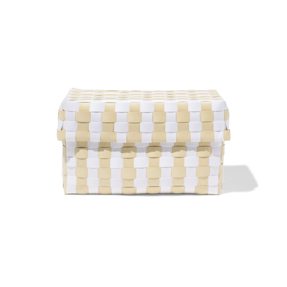 HEMA HEMA Mand 25x15cm Met Deksel Geblokt Beige HEMA HEMA Mand 25x15cm Met Deksel Geblokt Beige afbeelding