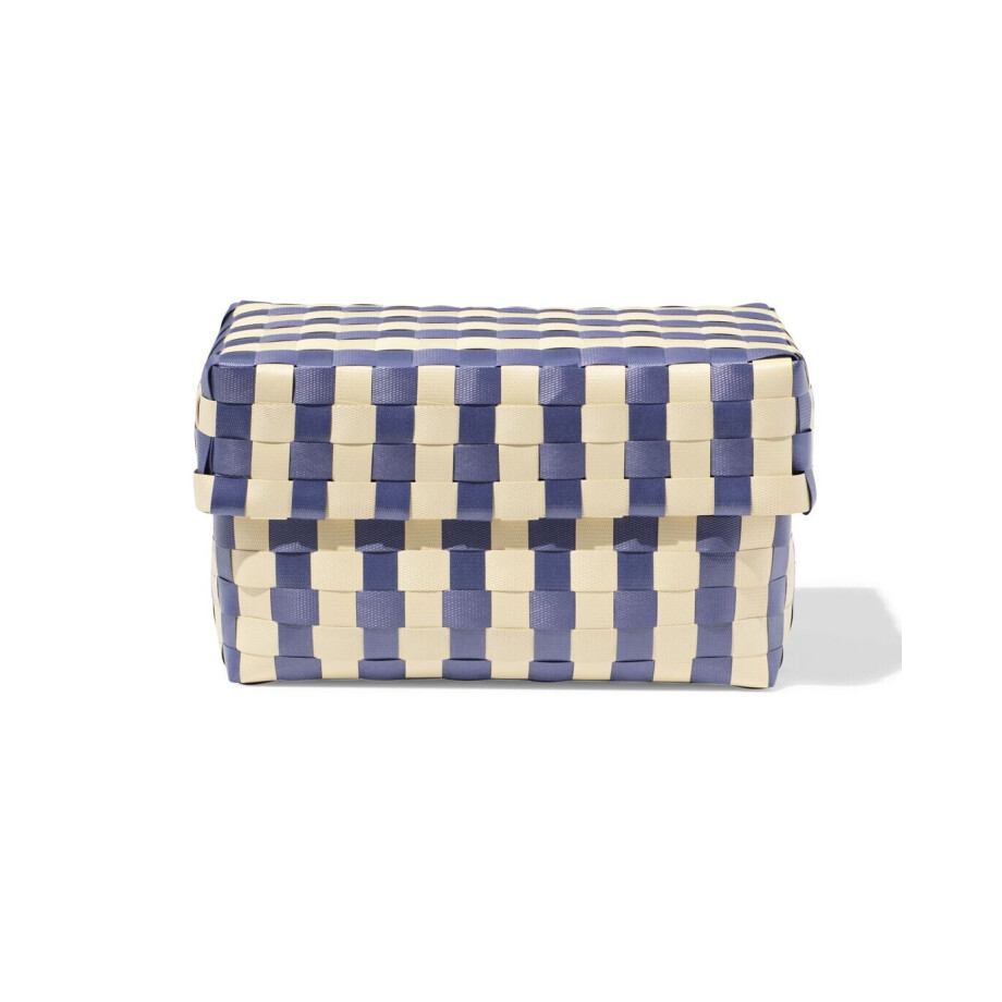 HEMA HEMA Mand 20x15cm Met Deksel Geblokt Blauw HEMA HEMA Mand 20x15cm Met Deksel Geblokt Blauw afbeelding