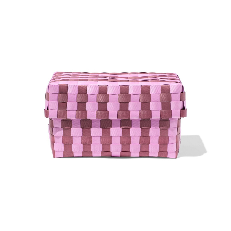 HEMA HEMA Mand 20x15cm Met Deksel Geblokt Lila HEMA HEMA Mand 20x15cm Met Deksel Geblokt Lila afbeelding
