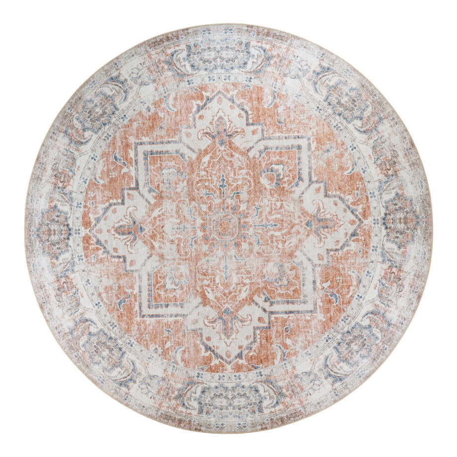 QUVIO Vloerkleed Havana - Rond - Oranje/Blauw - 200 cm QUVIO Vloerkleed Havana - Rond - Oranje/Blauw - 200 cm afbeelding 1