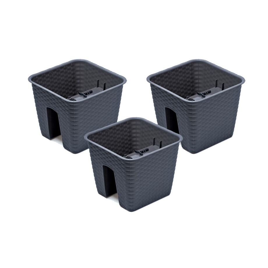 Prosperplast 3 railing bloempotten (Vierkant, Antraciet, 27,2 x 27,2 x 22,5 cm) afbeelding 1