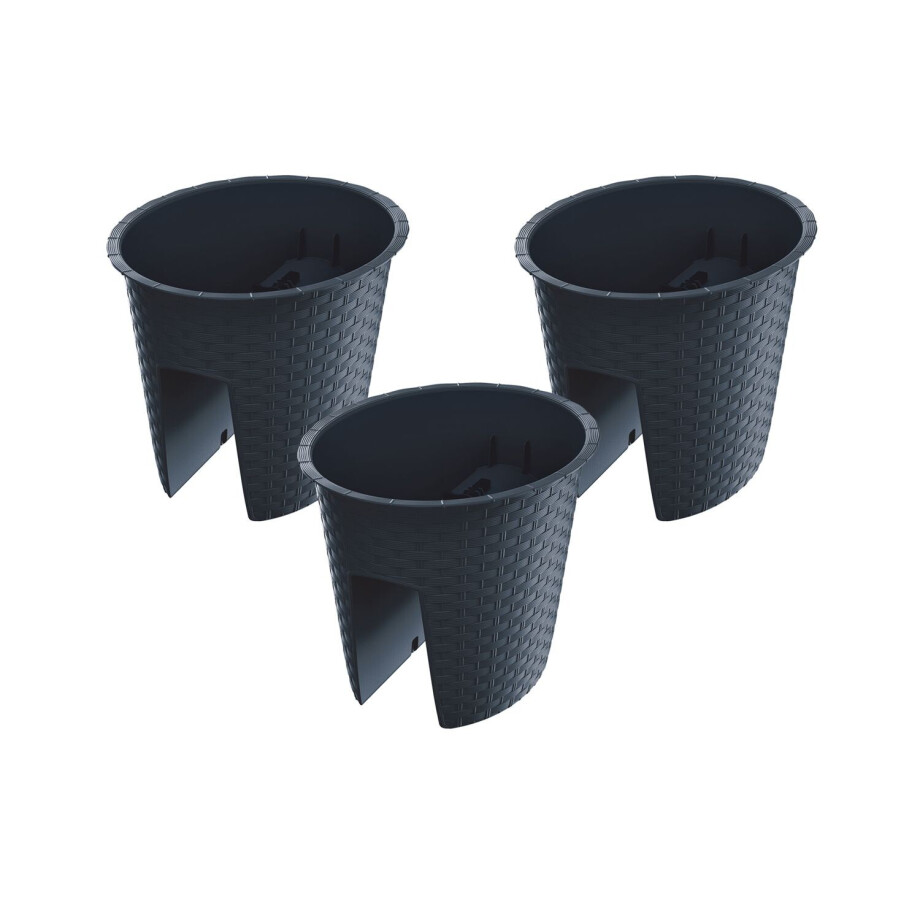 Prosperplast 3 railing bloempotten (Ovaal, Antraciet, 29,8 x 24,2 x 22,5 cm) afbeelding 1
