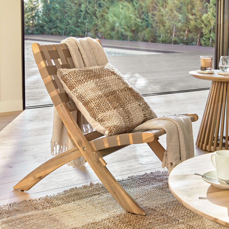 Kave Home Loungestoel 'Chabeli' Acaciahout, kleur Beige afbeelding 1