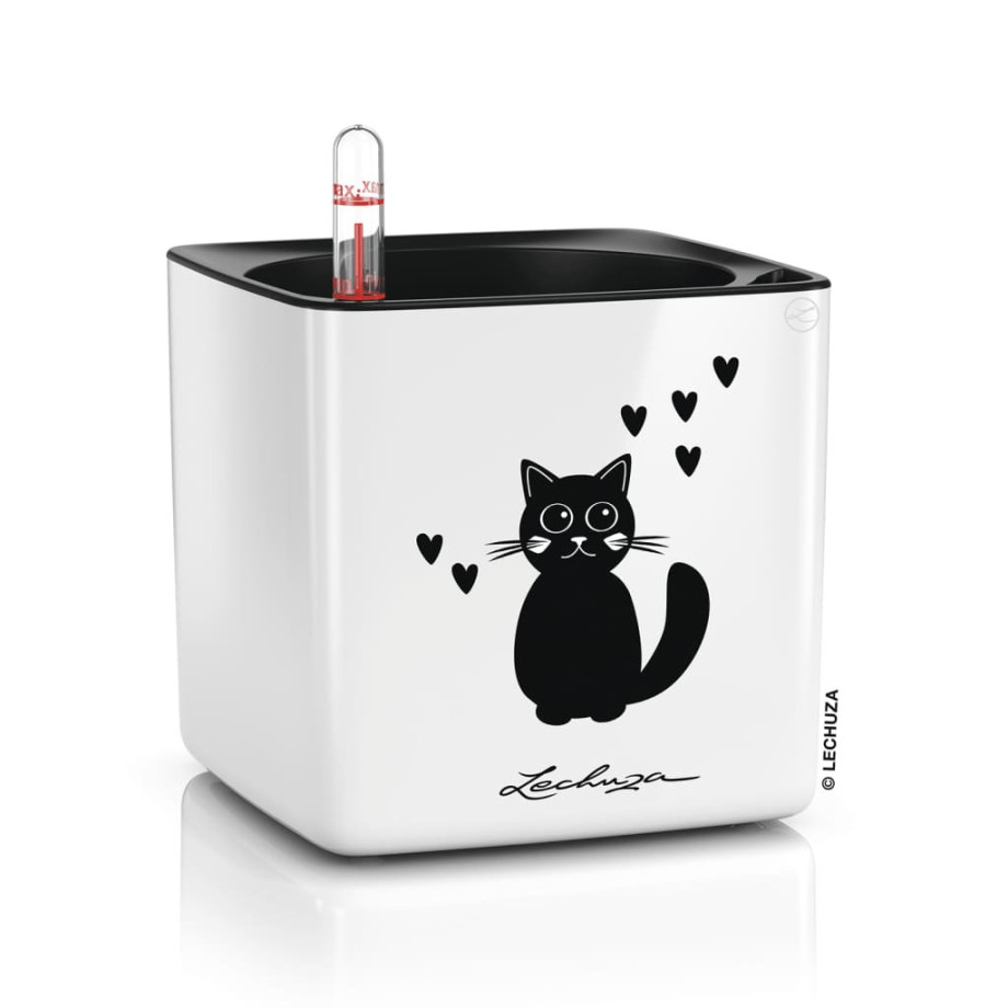 LECHUZA Plantenbak CUBE Glossy CAT 14 ALL-IN-ONE hoogglans wit afbeelding 1