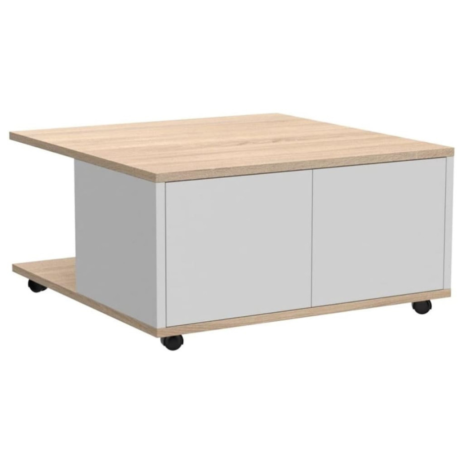 FMD Salontafel verplaatsbaar 70x70x36 cm eikenkleurig en glanzend wit afbeelding 1