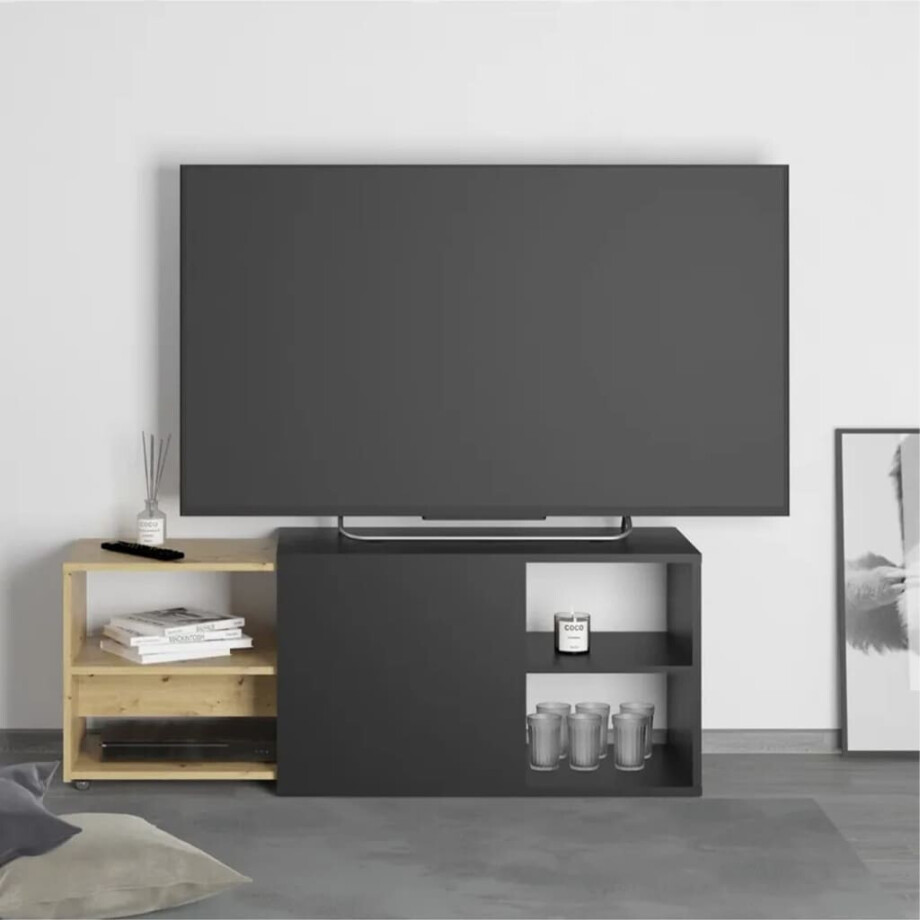 FMD Tv-kast met 2 open vakken 133,5x39,9x49,2 cm zwart & artisan eiken afbeelding 1