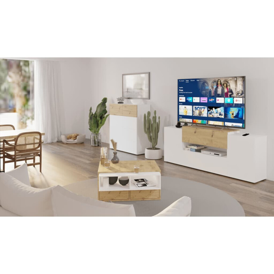 FMD Tv-meubel 182x33x70,2 cm artisan eikenkleurig wit FMD Tv-meubel 182x33x70,2 cm artisan eikenkleurig wit afbeelding 1