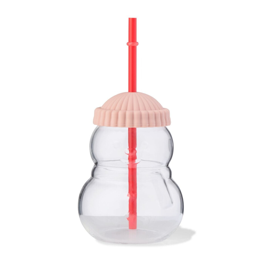 HEMA HEMA Drinkbeker 9x9x19cm Glas Sneeuwpop (rood) afbeelding 1