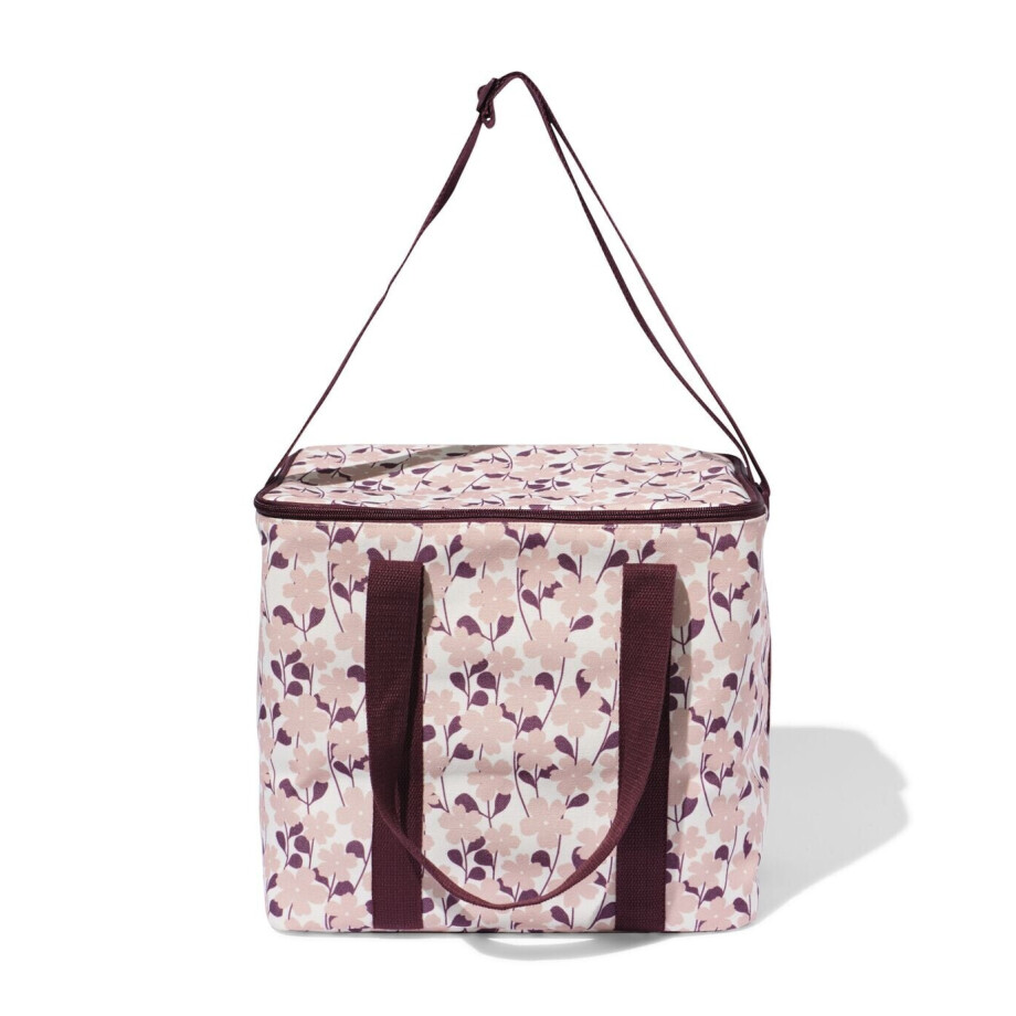 HEMA HEMA Koeltas 25x36x10cm Linnen Bloemenprint Roze afbeelding 