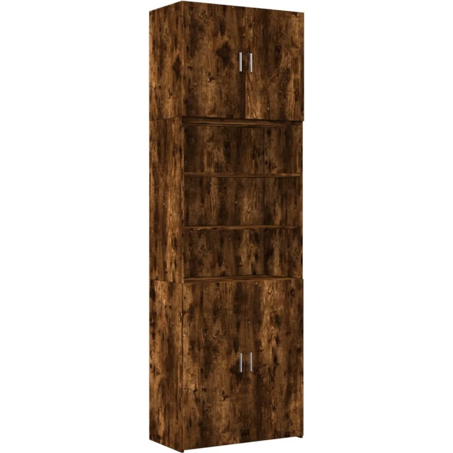 vidaXL - Hoge - kast - 80x42,5x249 - cm - bewerkt - hout - gerookt - eikenkleurig afbeelding 1