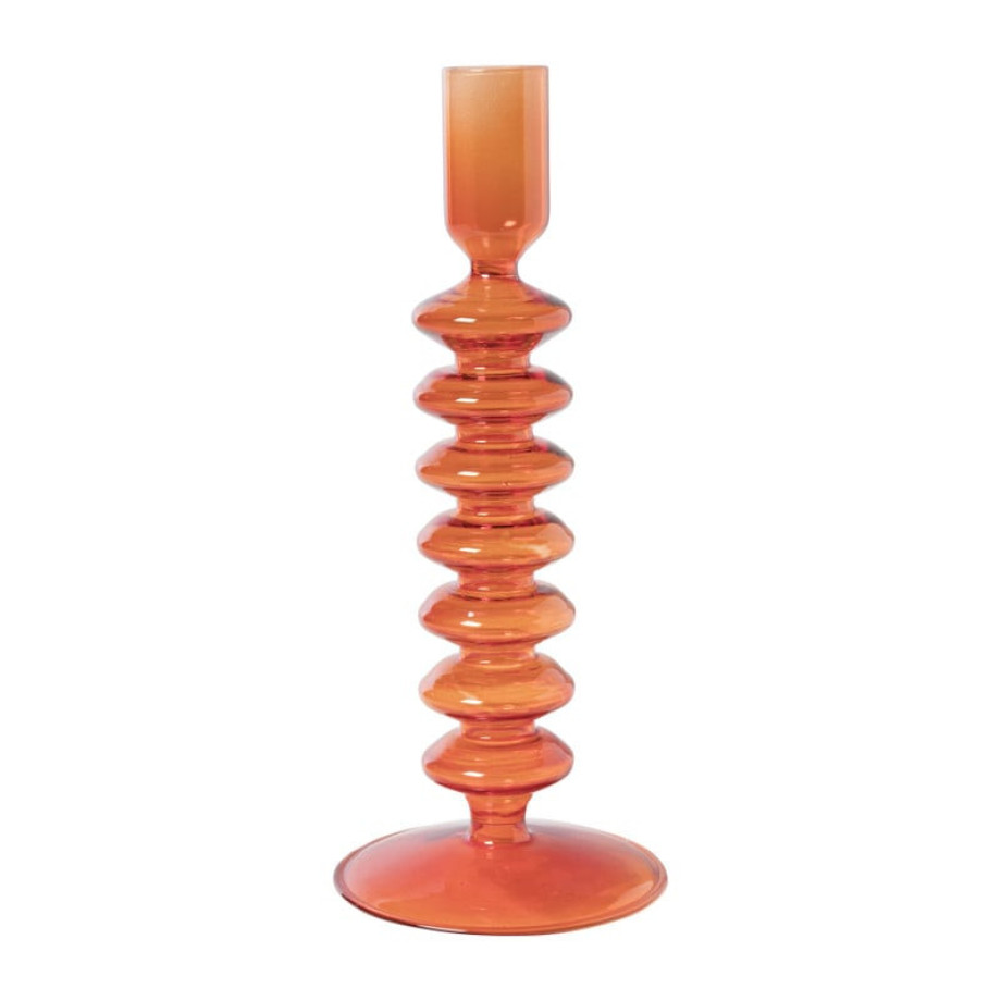 Glazen kandelaar rib - oranje - ø9x21.5 cm afbeelding 1