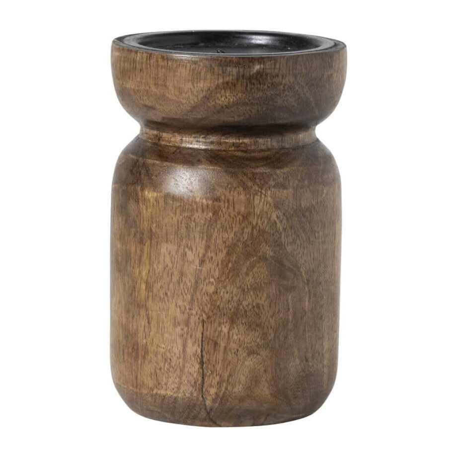 Kandelaar hout groot - bruin - ø10x16 cm Kandelaar hout groot - bruin - ø10x16 cm afbeelding