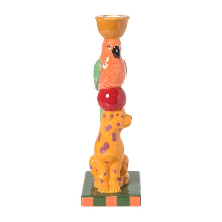 Kandelaar luipaard en vogel - multikleur - 25.8 cm afbeelding 
