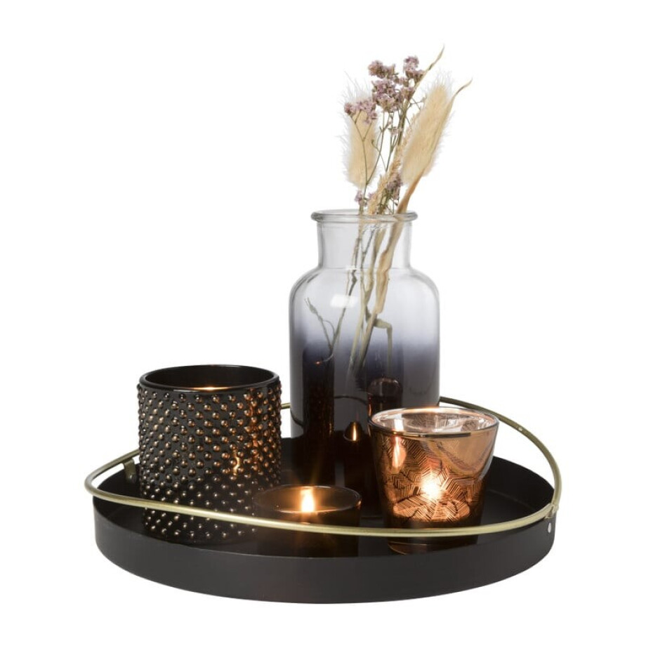 Plateau met theelichten - zwart - 25.5x25x9 cm Plateau met theelichten - zwart - 25.5x25x9 cm afbeelding