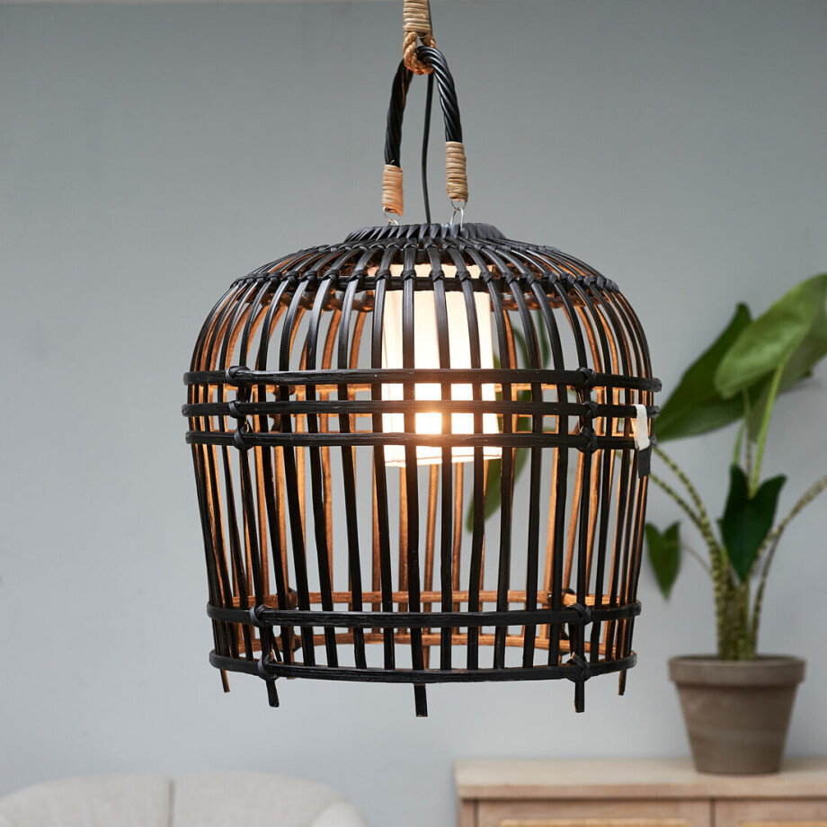 Rivièra Maison Hanglamp 'San Carlos' Bamboe, Ø46cm, kleur Zwart afbeelding 1
